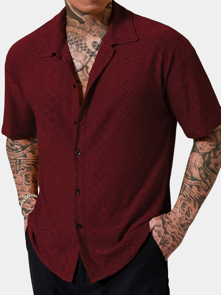 Men's Textured Cuban Collar Shirt | Short Sleeve
