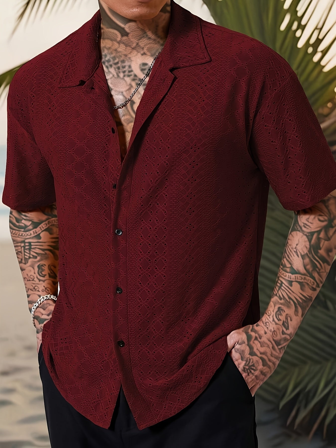 Men's Textured Cuban Collar Shirt | Short Sleeve