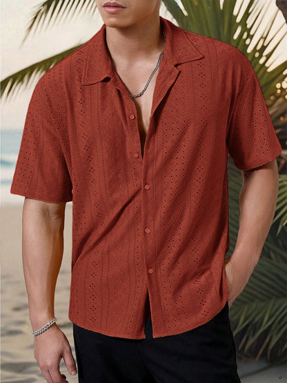 Men's Textured Cuban Collar Shirt | Short Sleeve