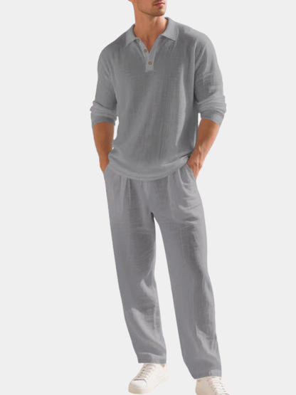 Men's Textured Polo Shirt | Long Sleeve