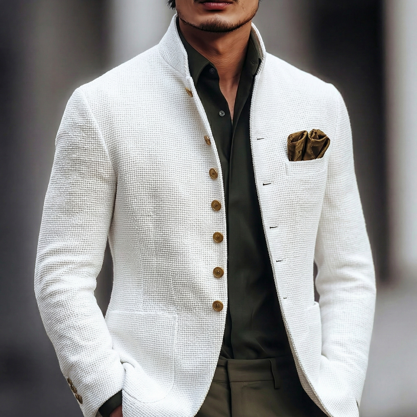 Men's Grandad Collar Blazer | Long Sleeve