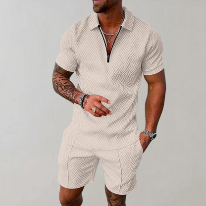 Men's Textured Zip Polo Set | Short Sleeve