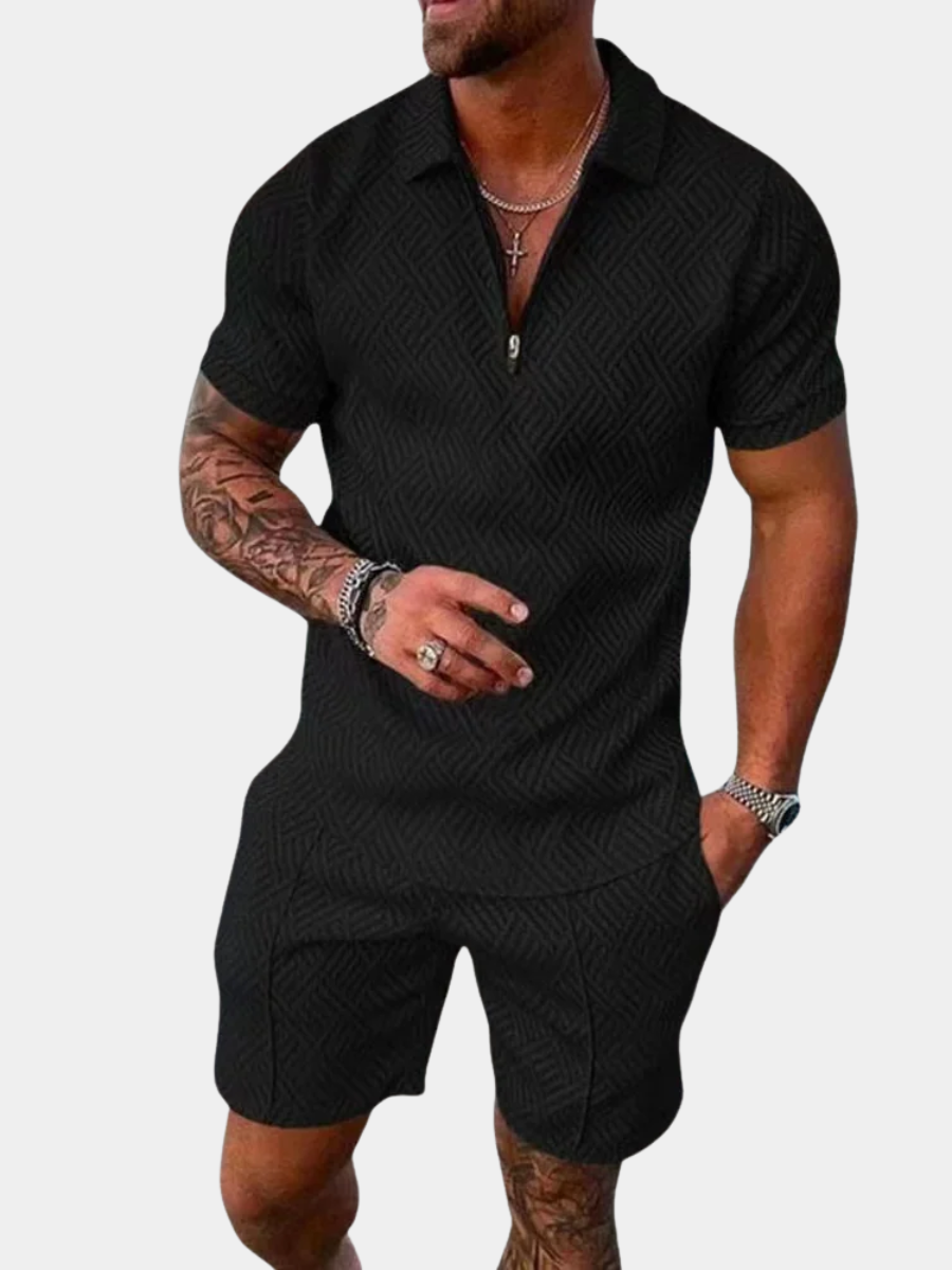 Men's Textured Zip Polo Set | Short Sleeve