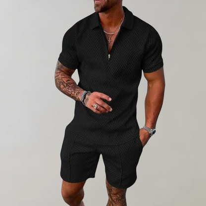 Men's Textured Zip Polo Set | Short Sleeve