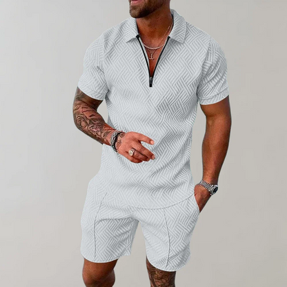 Men's Textured Zip Polo Set | Short Sleeve