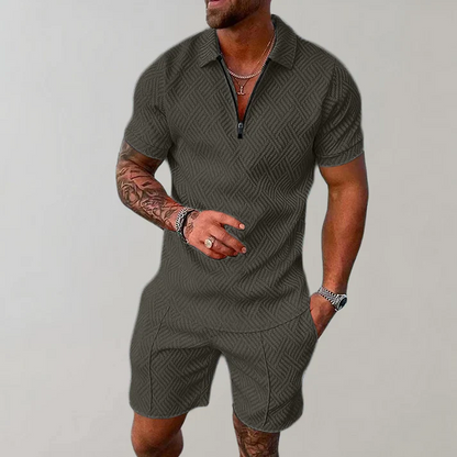 Men's Textured Zip Polo Set | Short Sleeve