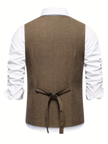 Men's Herringbone Tweed Waistcoat Suit | Double Breasted