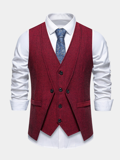 Men's Herringbone Tweed Waistcoat Suit | Double Breasted