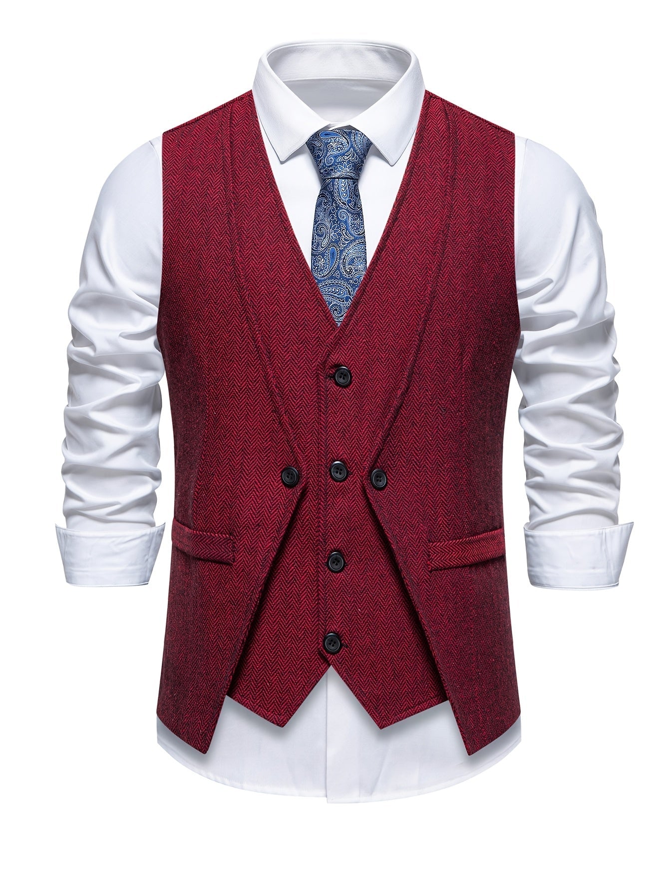 Men's Herringbone Tweed Waistcoat Suit | Double Breasted