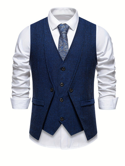 Men's Herringbone Tweed Waistcoat Suit | Double Breasted