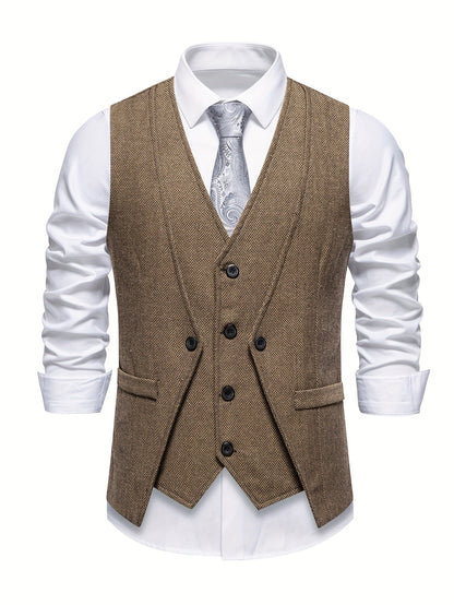 Men's Herringbone Tweed Waistcoat Suit | Double Breasted