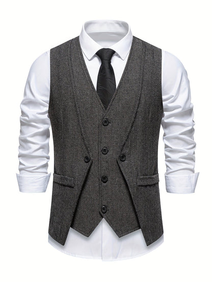 Men's Herringbone Tweed Waistcoat Suit | Double Breasted