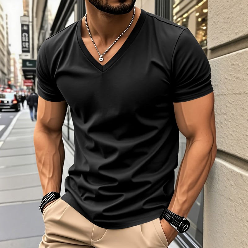 Men's V-Neck Plain T-Shirt | Slim Fit