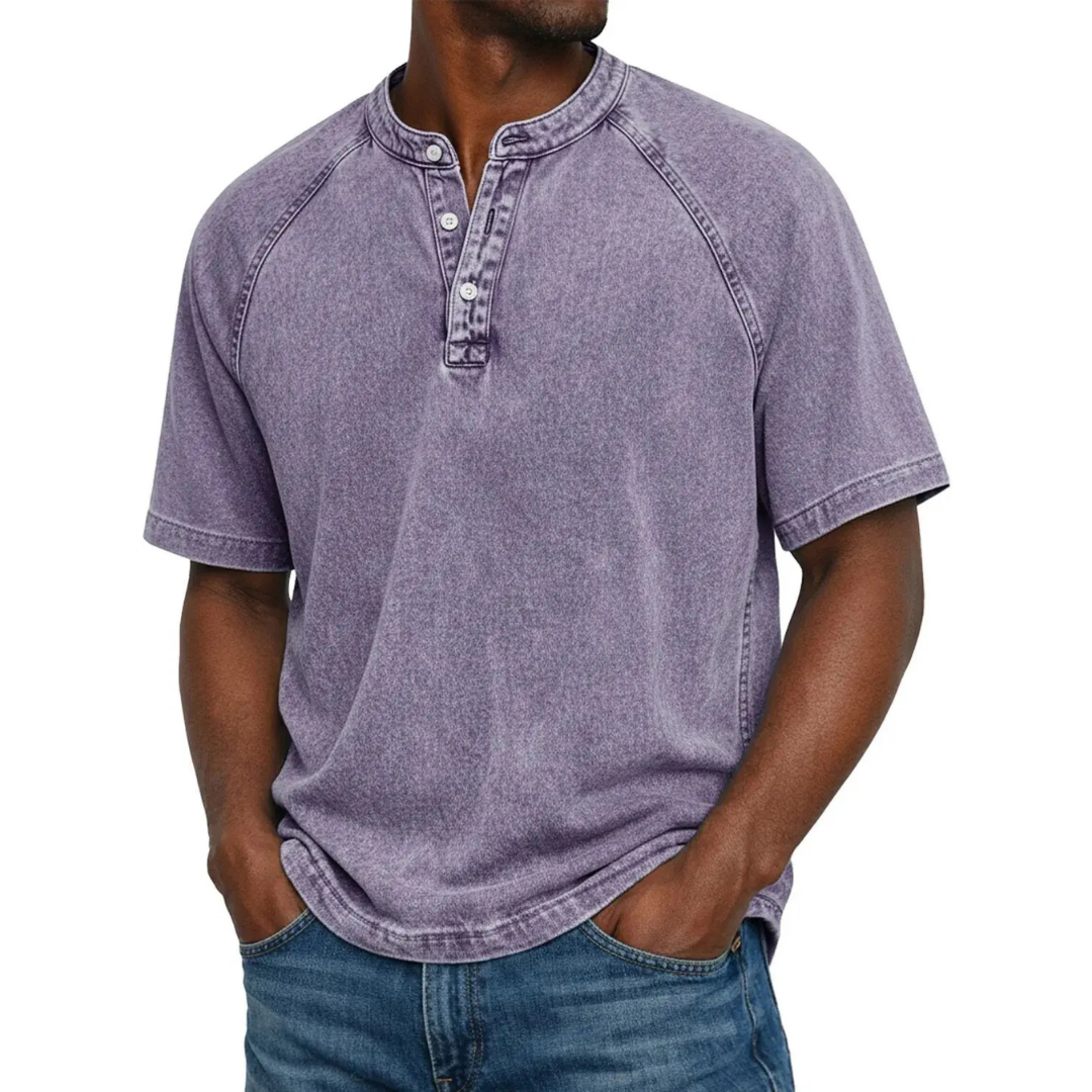 Men's Plain Henley T-Shirt | Short Sleeve