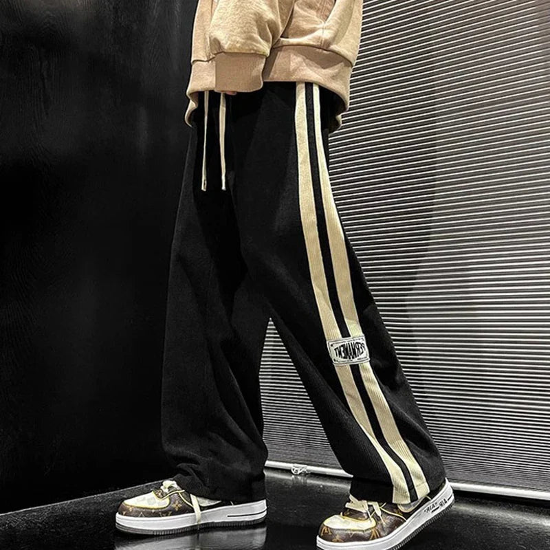 Men's Wide Leg Joggers | Side Stripe