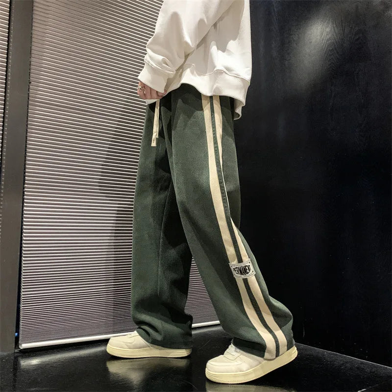 Men's Wide Leg Joggers | Side Stripe