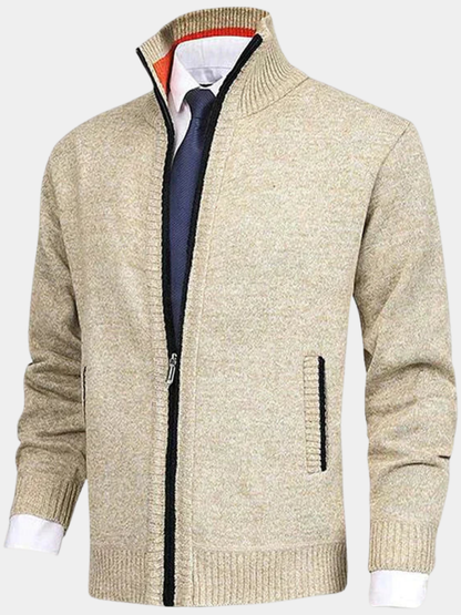 Men's Funnel Neck Knitted Cardigan | Zip Up