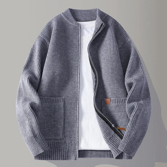 Men's Stand Collar Cardigan – Grey
