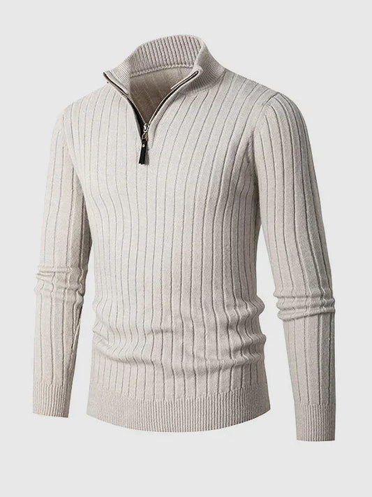 Men's Mock Turtleneck Quarter Zip Jumper – Light Grey