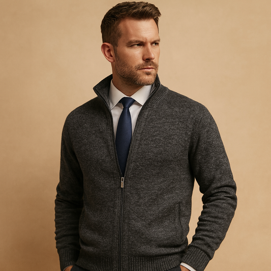 Men's Mock Neck Zip Cardigan – Dark Grey